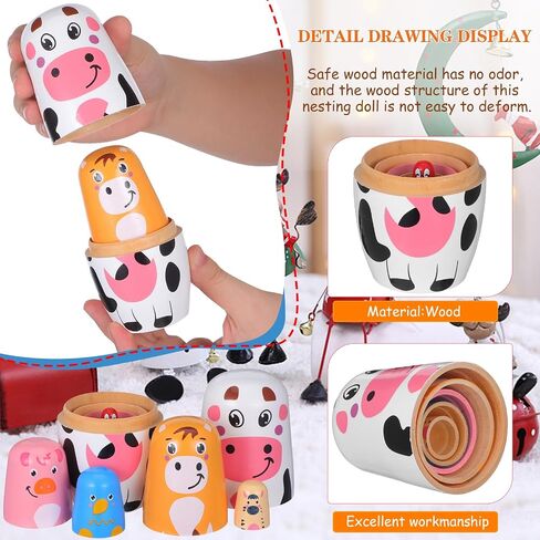 TOYANDONA Russian Nesting Dolls - Set of 6 Handmade Animal Nesting Dolls Wooden Stacking Matryoshka Dolls for Kids Birthday Christmas Home Decoration in Kuwait