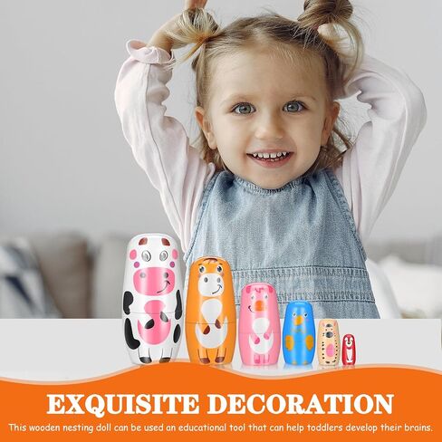 TOYANDONA Russian Nesting Dolls - Set of 6 Handmade Animal Nesting Dolls Wooden Stacking Matryoshka Dolls for Kids Birthday Christmas Home Decoration in Kuwait