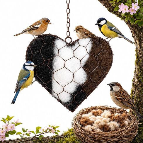 Alpaca Fiber Nesting Heart – Hanging Natural Material for Outdoor Garden Birds, Safe & Cozy Habitat in Kuwait