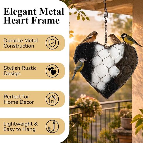 Alpaca Fiber Nesting Heart – Hanging Natural Material for Outdoor Garden Birds, Safe & Cozy Habitat in Kuwait