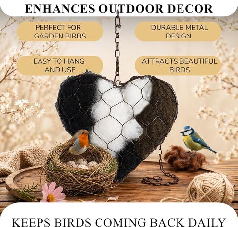 Alpaca Fiber Nesting Heart – Hanging Natural Material for Outdoor Garden Birds, Safe & Cozy Habitat in Kuwait