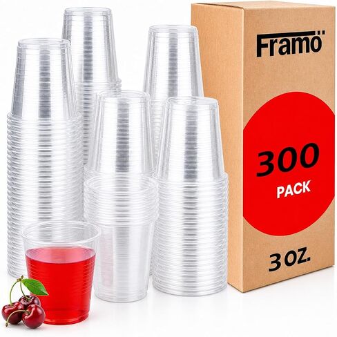 Framo 3oz Clear Plastic Cups (300 Pack) Disposable Mouthwash, Bathroom, Espresso Cups Ideal for Whiskey, Drinking Tasting, Food Sample and Party in Kuwait