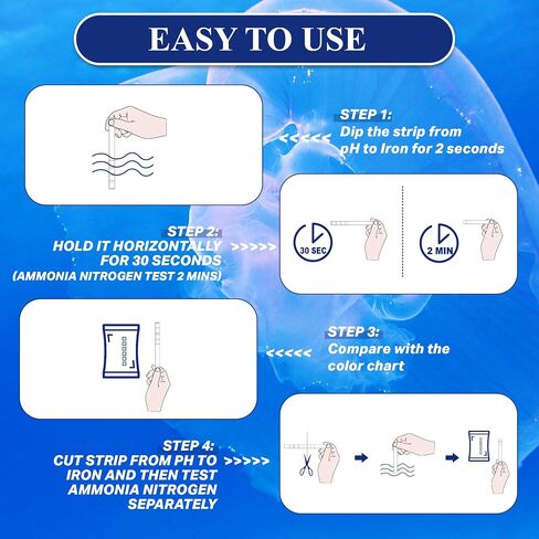 Aquarium Test Kit 9 in 1, 25 Count Strips for Fish Tanks and Ponds, Testing pH Alkalinity Hardness Chlorine Nitrite Sulfate Copper Iron Ammonia in Kuwait