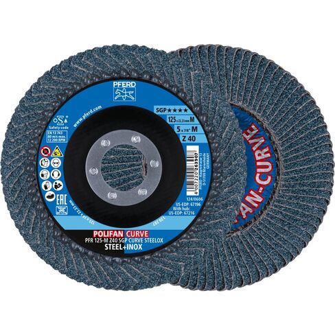 PFERD 69398197 Fächerscheibe POLIFAN Curve 2 Stück | 125 مم، Breite M (11 مم)، Z40، قرص مروحة SGP STEELOX in Kuwait