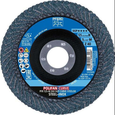PFERD 69398197 Fächerscheibe POLIFAN Curve 2 Stück | 125 مم، Breite M (11 مم)، Z40، قرص مروحة SGP STEELOX in Kuwait