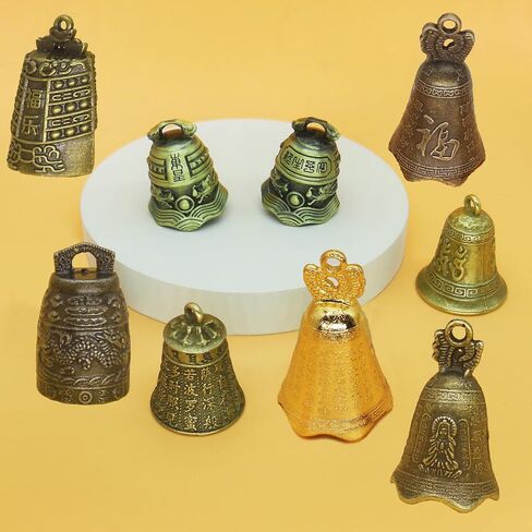 8 Pcs Mini Feng Shui Bell Set, Vintage Antique Chinese Buddha Sculpture Pray Bell, Small Tinkle Craft Bells for DIY Wind Chimes, Home Garden Door Hanging, Car & Pet Collar Pendant Decor in Kuwait