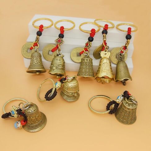 8 Pcs Mini Feng Shui Bell Set, Vintage Antique Chinese Buddha Sculpture Pray Bell, Small Tinkle Craft Bells for DIY Wind Chimes, Home Garden Door Hanging, Car & Pet Collar Pendant Decor in Kuwait
