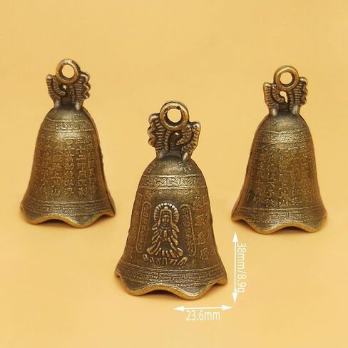 8 Pcs Mini Feng Shui Bell Set, Vintage Antique Chinese Buddha Sculpture Pray Bell, Small Tinkle Craft Bells for DIY Wind Chimes, Home Garden Door Hanging, Car & Pet Collar Pendant Decor in Kuwait