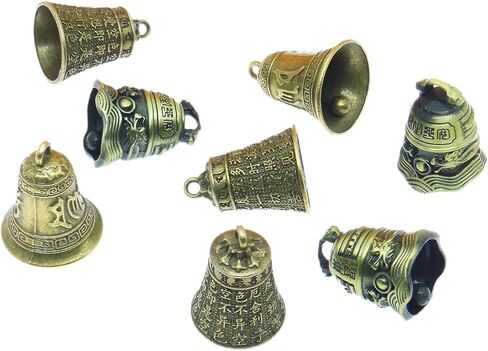8 Pcs Mini Feng Shui Bell Set, Vintage Antique Chinese Buddha Sculpture Pray Bell, Small Tinkle Craft Bells for DIY Wind Chimes, Home Garden Door Hanging, Car & Pet Collar Pendant Decor in Kuwait