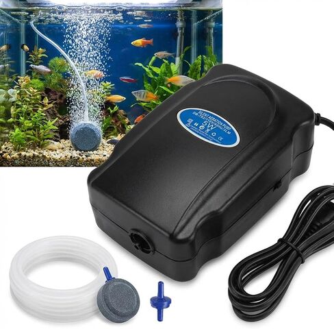 Aquarium Air Pump, Fish Tank Bubbler with Adjustable Airflow & Dual Outlets, Ultra Quiet Energy Saving Fish Tank Aerator with Air Stone Bubbler, Tubing, Check Valvefor Fish Tank, Hydroponic in Kuwait