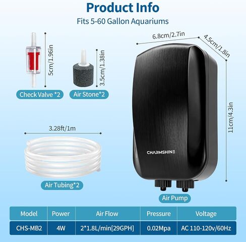 Aquarium Air Pump 4W Ultra Quiet Oxygen Aerator for 5-60 Gallon Fish Tanks in Kuwait