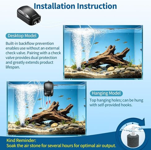 Aquarium Air Pump 4W Ultra Quiet Oxygen Aerator for 5-60 Gallon Fish Tanks in Kuwait