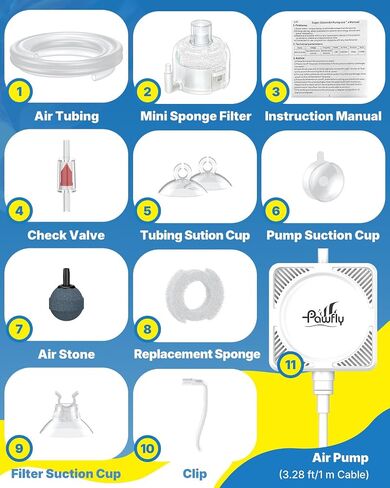 Pawfly 27 L/h Aquarium Air Pump, Mini Air Pump for 1-15 Gallon Fish Tanks in Kuwait