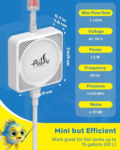 Pawfly 27 L/h Aquarium Air Pump, Mini Air Pump for 1-15 Gallon Fish Tanks in Kuwait