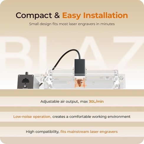 BlazeX Air Assist for M3 & M2 Pro Laser Engraver, Air Pump with Stepless Adjustable Knob, Professional Smoke Removal & Edge Cleaning, Easy Installation Accessory for Improved Cutting Performance in Kuwait