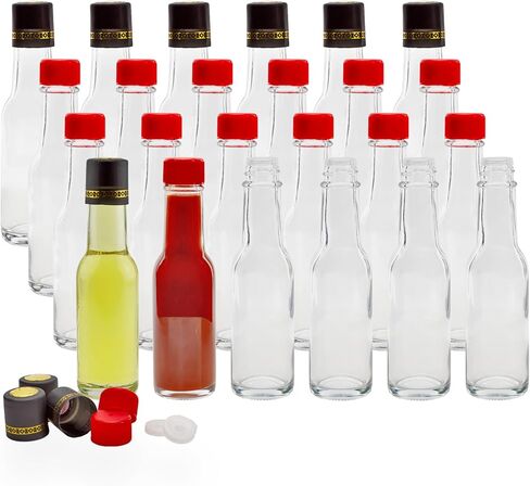Cornucopia 3-Ounce Mini Hot Sauce Bottles (24-Pack); Little Sauce Bottles w/Red Caps, Dripper Inserts, and Black Shrink Bands in Kuwait