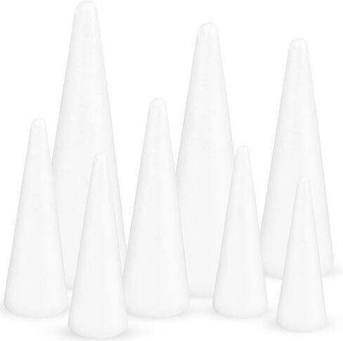 DIYASY 12 Pcs Foam Cones for DIY Crafts, White Polystyrene Christmas Tree Foam Cones Arts and Craft Supplies for DIY Home Craft Project Table Centerpiece Assorted Size in Kuwait