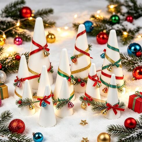 DIYASY 12 Pcs Foam Cones for DIY Crafts, White Polystyrene Christmas Tree Foam Cones Arts and Craft Supplies for DIY Home Craft Project Table Centerpiece Assorted Size in Kuwait