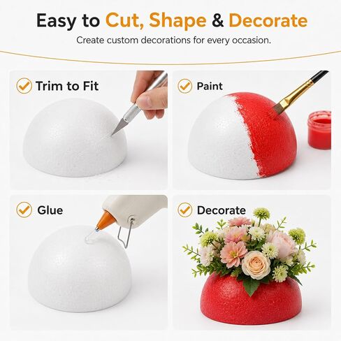 8 Inch Craft Foam Half Sphere, 6 Pack White Half Foam Balls for DIY Crafts in Kuwait