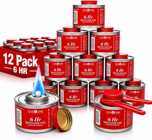 Gas One 12 pack 6 Hour Chafing Fuel - Food Warmer for Chafing Dish Buffet Set - Liquid Safe Fuel With Wick & Lid Opener for Chafing Dish in Kuwait