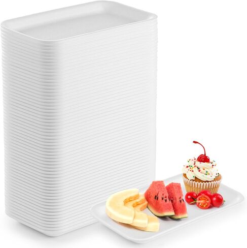 100 Pcs Crafts Foam Trays, White Foam Supermarket Disposable Poultry Meat Fruit Trays, BBQ Grill Roast Food Plates, Rectangle DIY Craft Painting Trays for Printmaking DIY Handicraft (8 x 4.7 x 1 in) in Kuwait