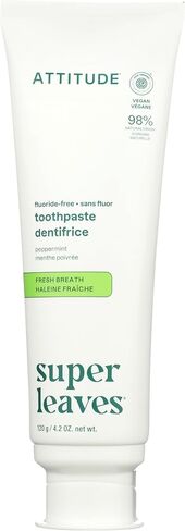 ATTITUDE Fluoride-Free Toothpaste, Plant- and Mineral-Based Ingredients, Vegan, Cruelty-Free and Sugar-Free, Sensitive, Peppermint, 4.2 Oz in Kuwait