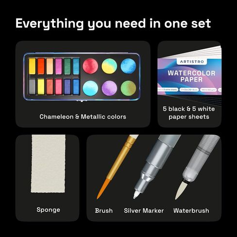 ARTISTRO Metallic Watercolor Paint Set with Palette & Brush Pens - 18 Color in Kuwait