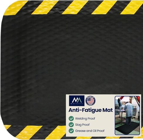 حصيرة M+A Matting Hog Heaven المضادة للتعب - آمنة للحام، مقاومة للخبث، مقاومة للشحوم والزيوت، حصيرة من الدرجة الصناعية للمناطق التجارية (3' x 5'، 7/8 بوصة مع حدود مخططة) in Kuwait