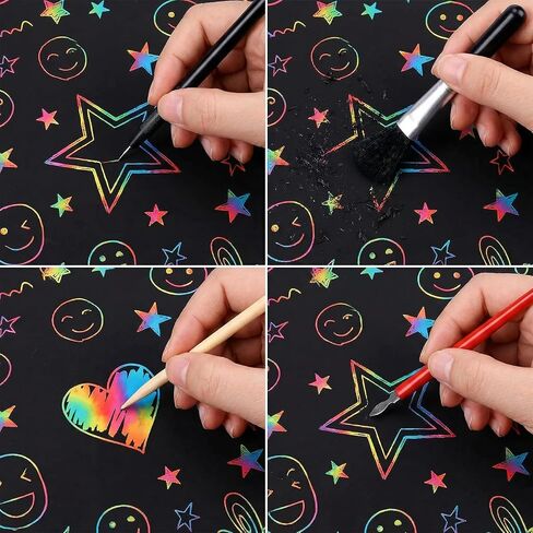 9 PCS Scratch Art Tools, Scratching Painting Art Set Tools: Including Tool Bag, Scratch Coloring Pens, Plastic and Wooden Stylus, Scraper, Clean Brush for Adults Painting Scratch Art in Kuwait