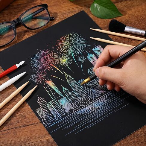 9 PCS Scratch Art Tools, Scratching Painting Art Set Tools: Including Tool Bag, Scratch Coloring Pens, Plastic and Wooden Stylus, Scraper, Clean Brush for Adults Painting Scratch Art in Kuwait