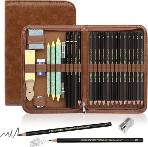 Drawing Set Sketching Kit, 26 Pack Pro Art Supplies with Graphite Pencils, Charcoal Pencil Set, for Artists Adults Beginner in Kuwait