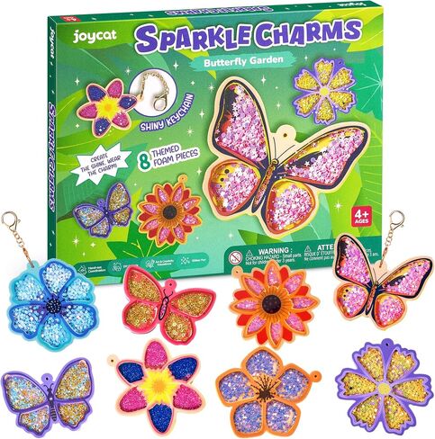 JoyCat DIY Glitter Keychain Craft Kit for Kids, Butterfly Garden, 8 Charms in Kuwait