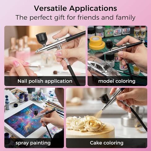 55 PSI Airbrush Kit with Air Compressor, Switchable Single/Dual Airflow, High Pressure Air Brush Gun with 0.2/0.3/0.5mm Nozzles & Cleaning Sets for Painting, Modeling, Cake Decor, Makeup, Nails Art in Kuwait