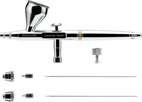 Gaahleri Airbrush Seeker, Dual-Action Gravity Feed with 6-Channel Quick-Release Nozzle, 0.3 & 0.5mm Dual Needle/Nozzle Set, 1/3oz Cup & Ergonomic Calm Island for Model Building Model Painting Art in Kuwait