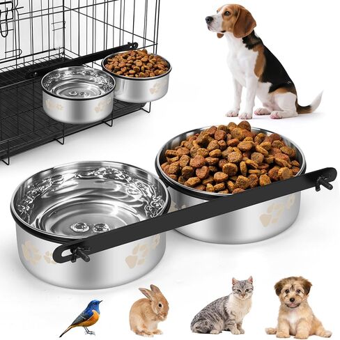 2Pcs Dog Crate Bowls, 40oz Stainless Steel Kennel Water Bowl Hanging, Attachable Crate Water Bowl No Spill, Dog Food and Water Bowls Set for Cage, Crate, Kennel for Large/Medium/Small Pets in Kuwait