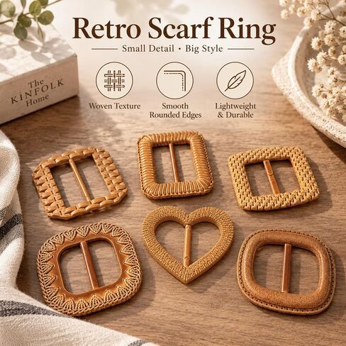 6PCS Scarf Ring Clasp, Retro Silk Scarf Holder Clips, Woven-Look Plastic Waist Cinch Buckles for T-Shirts, Dresses, Belts Strap and Garment Tie Up Corner Knotted Decor in Kuwait