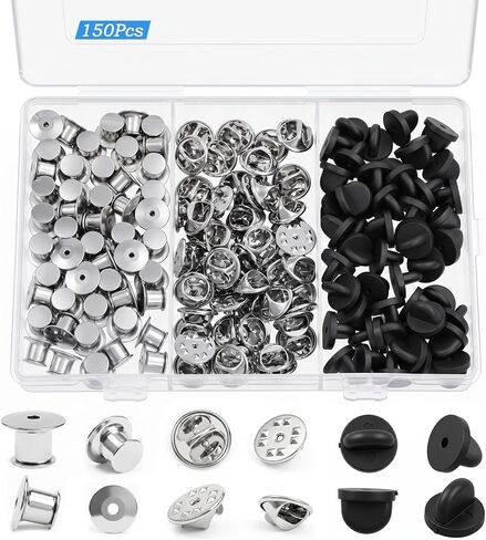 150Pcs 3-Style Pin Backs Set - Locking, Rubber & Metal Clasps for Uniforms in Kuwait