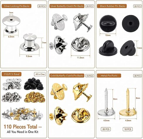 110-Piece Pin Back Replacement Kit, Locking Backs for Enamel and Lapel Pins in Kuwait