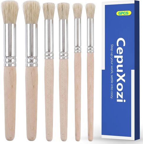 3 Sizes Wooden Stencil Brushes, Natural Bristle Dome Stipple Paint Brush, Stencil Paint Brush for Acrylic Paint, Wall Floor Stenciling DIY Craft Card Making Watercolor Oil Art Supplies in Kuwait
