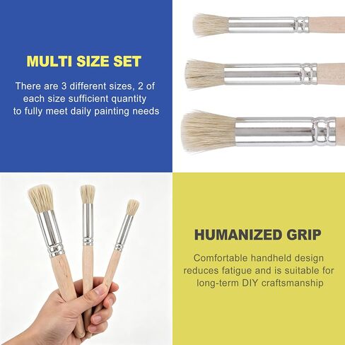 3 Sizes Wooden Stencil Brushes, Natural Bristle Dome Stipple Paint Brush, Stencil Paint Brush for Acrylic Paint, Wall Floor Stenciling DIY Craft Card Making Watercolor Oil Art Supplies in Kuwait