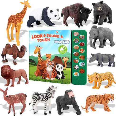 Tudoccy Safari Animals Figures Toys with Sound Book,Zoo Animal for Kids in Kuwait