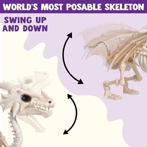 JOYIN Dragon Skeleton Halloween Decoration, 23.6" Roaring Mist-Spraying Dragon with Wings, LED, Posable Joints, Sound Motion Activated Animal Skeleton Animatronic for Haunted House (Battery Operated) in Kuwait