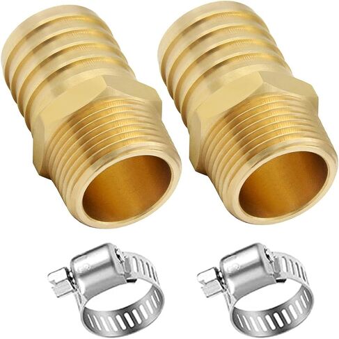 JoyTube 5 Pcs Hose Barb Fittings 1/4" Barb to 1/4" NPT Male Thread Brass Metals Adapter Connector with Hose Clamp in Kuwait