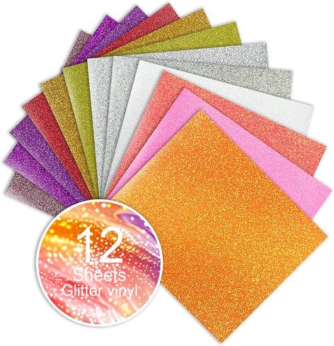 Black Glitter Heat Transfer Vinyl, 12 Pcs 12"x10" Iron-On Vinyl Sheets – Easy to Cut & Weed, No-Flake, Washable Glitter HTV, Compatible with Cricut & Silhouette – Great for DIY Summer Gifts in Saudi Arabia
