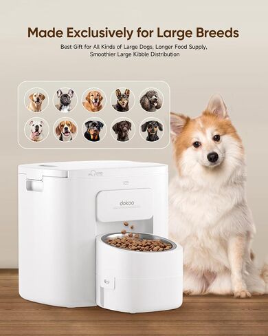 Dokoo Automatic Dog Feeder for Large Breeds, 15L/63 Cups Vacuum-Sealed Airtight Auto Pet Feeder for Dry Food, Timed Feeding, Anti-Clog Dispenser 2-22mm Kibble, Voice Recorder, Stainless Steel Bowl in Kuwait