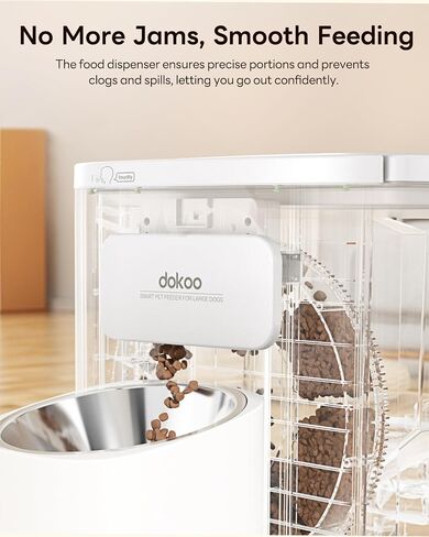 Dokoo Automatic Dog Feeder for Large Breeds, 15L/63 Cups Vacuum-Sealed Airtight Auto Pet Feeder for Dry Food, Timed Feeding, Anti-Clog Dispenser 2-22mm Kibble, Voice Recorder, Stainless Steel Bowl in Kuwait