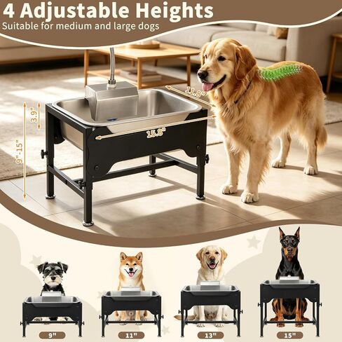 3 Gallon Automatic Dog Water Bowl Dispenser for Large Dogs, Elevated Dog Water Bowl 4 Height Adjustable, Stainless Steel Pet Waterer with Float Valve, Outdoor Non-Slip Water Bowl for Dog in Kuwait