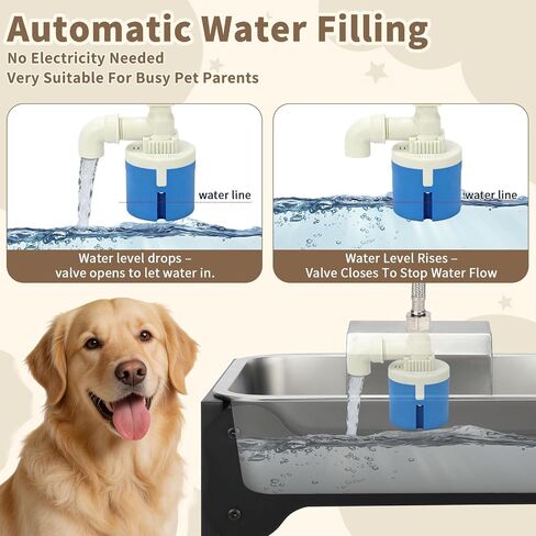 3 Gallon Automatic Dog Water Bowl Dispenser for Large Dogs, Elevated Dog Water Bowl 4 Height Adjustable, Stainless Steel Pet Waterer with Float Valve, Outdoor Non-Slip Water Bowl for Dog in Kuwait