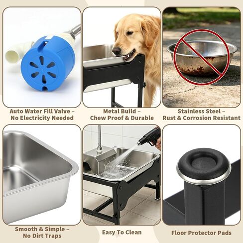 3 Gallon Automatic Dog Water Bowl Dispenser for Large Dogs, Elevated Dog Water Bowl 4 Height Adjustable, Stainless Steel Pet Waterer with Float Valve, Outdoor Non-Slip Water Bowl for Dog in Kuwait