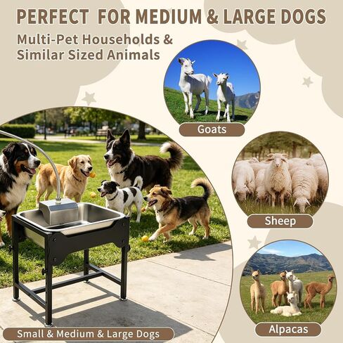 3 Gallon Automatic Dog Water Bowl Dispenser for Large Dogs, Elevated Dog Water Bowl 4 Height Adjustable, Stainless Steel Pet Waterer with Float Valve, Outdoor Non-Slip Water Bowl for Dog in Kuwait